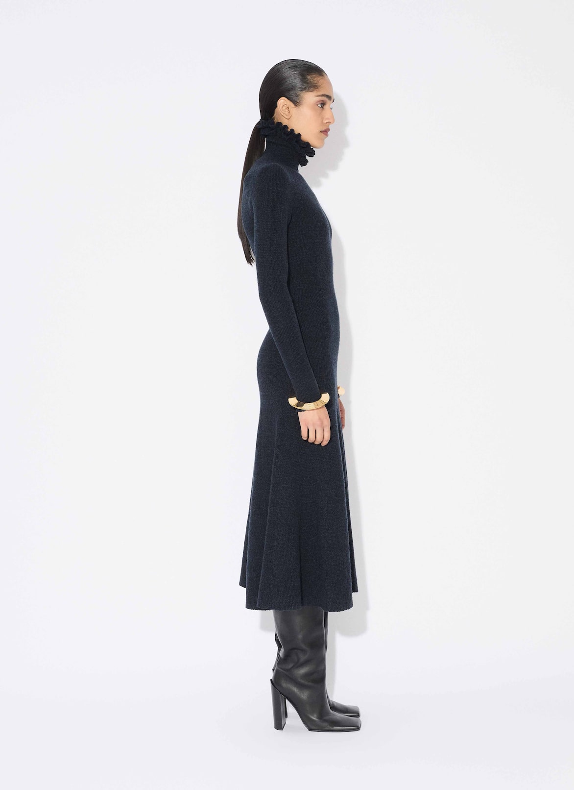 TWEED KNITTED HIGH-NECK DRESS ALAÏA MARINE TWEED KNITTED HIGH-NECK DRESS